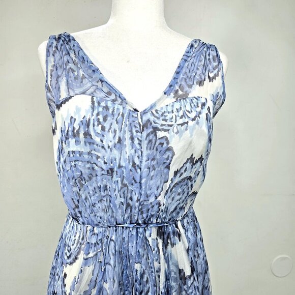 Milly Blue White Silk Watercolor Paisley Painting Grecian Mini Dress - Picture 8 of 12